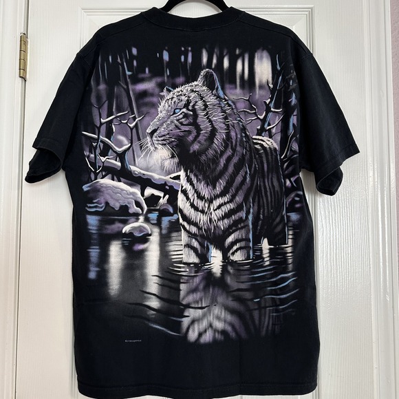 Vintage‎ Liquid Blue 1998 White Tiger All Over Print Tee T-shirt Large USA Made
